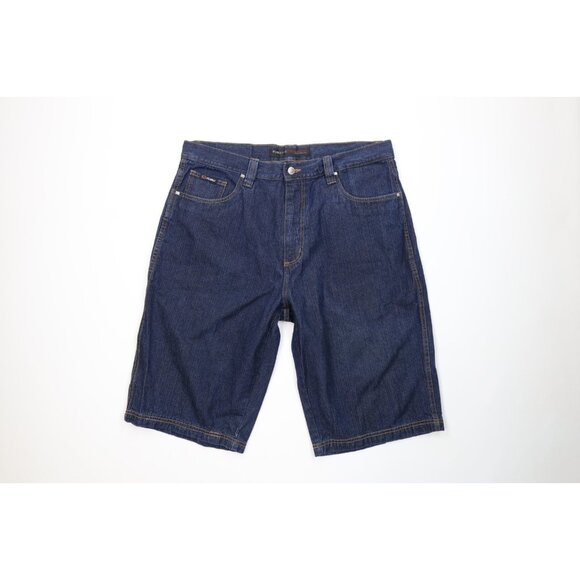 Vintage 90s Y2K FUBU Mens 38 Spell Out Baggy Relaxed Fit Denim Jean Shorts Jorts - Picture 1 of 15